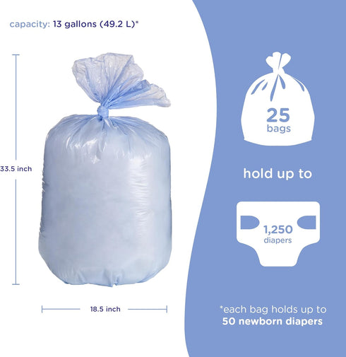 Pack, 25 Count, 13-Gallon Ubbi Diaper Pail Plastic Bags, Disposable Baby Waste Bags, Single Bags