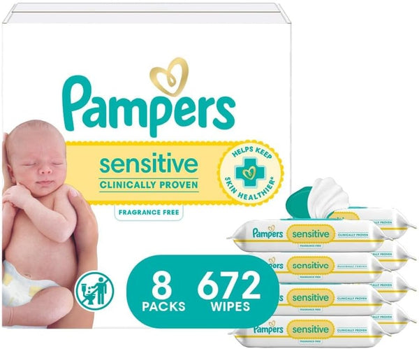 Pampers Baby Wipes, Sensitive, Water Based Wipe, Clinically Proven, Hypoallergenic, and Unscented