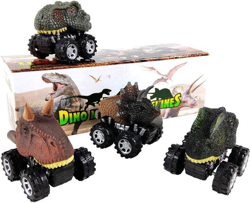 DINOBROS Pull Back Dinosaur Car Toys, 4 Pack Dino Toys for 3 Year Old Boys and Toddlers T-Rex Games