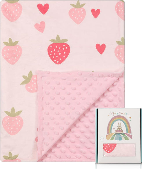 Baby Blankets for Girls with Strawberry Pink, Super Soft Plush Lightweight Nursery