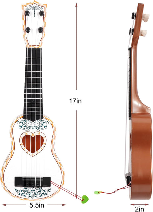 Raimy 17in Ukulele Guitar - 4 String Mini Educational Musical Toy for Kids Age 3-9 (White)
