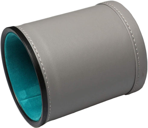Set 16mm Leatherette Dice Cup Felt Lined with Dot Dices Shaker for Yahtzee Bar Party Dice Games - Grey