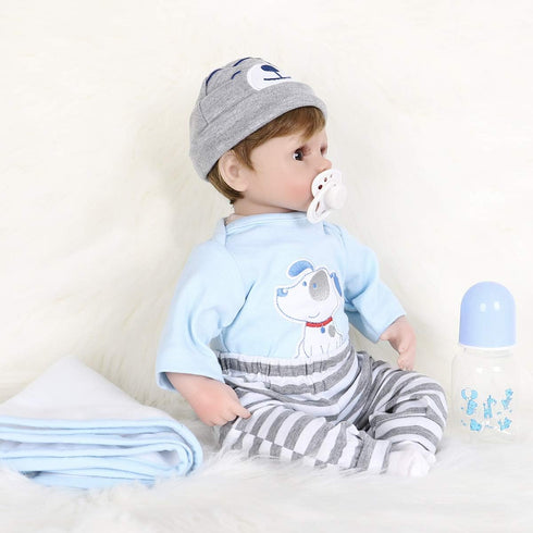 ENADOLL Reborn Baby Doll, Realistic Silicone Vinyl Baby Blue Dog Boy, 16 inch Weighted Soft Body
