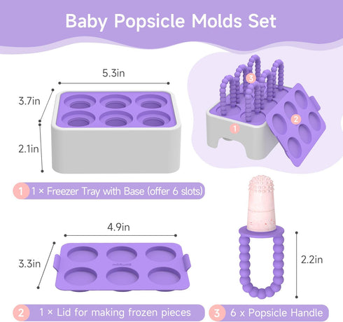 MORLIKE Baby Popsicle Molds Set, BPA Free Silicone Ice Pop Molds for Homemade Breastmilk Popsicles (Purple)