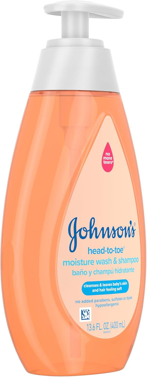 13.6 oz Johnson's Baby Head-To-Toe Wash & Shampoo, Tear-Free, Moisturizing Body Wash, Baby Essentials, Baby Wash