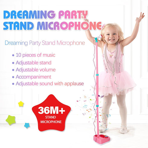 Kids Adjustable Standing Microphone, Karaoke Machine with Stand for Singing, Musical Toys for 3 Years Old Boys Girls