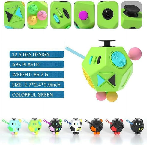 Fidget Dodecagon – 12-Side Fidget Cube for Stress Relief, Anxiety, Focus Travel Toy for Children and Adults (B1 Green)