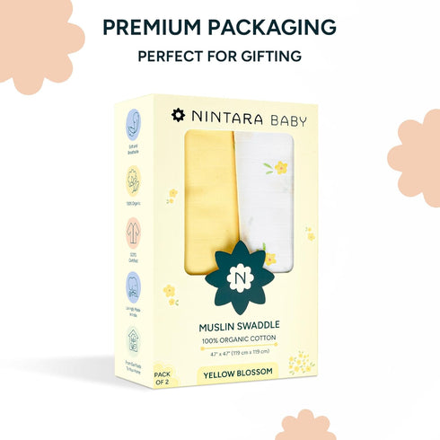 2 Pack 100% 47 47 inches, Muslin Swaddle Blankets for Newborns, Multipurpose Organic Cotton, Ultra Soft Breathable