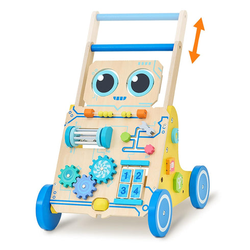 Monlaeurd Robot Wooden Baby Walker, Adjustable Push Pull Toy, Montessori Activity Center, Learning