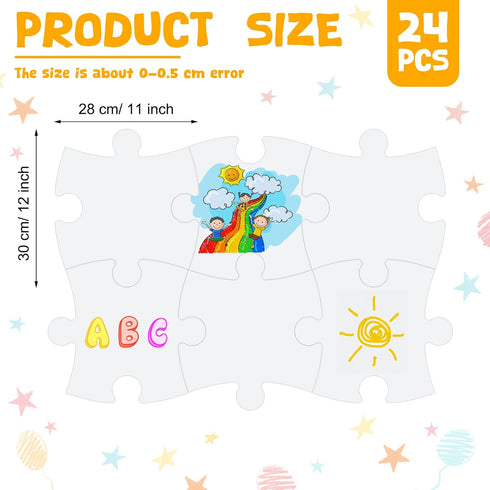 24 Pcs DIY Giant Blank Puzzle Pieces 12 Inches Bulletin Board DIY Large Paper Puzzle Craft Kit Color Your Own Puzzle Cutouts Kit for Classroom Bulletin Board Decor School Activities