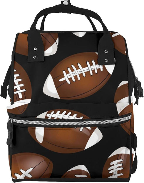 ZSUUGJ Brown Football On Black Printed Diaper Bag Backpack Baby Bag Multi Function