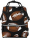 ZSUUGJ Brown Football On Black Printed Diaper Bag Backpack Baby Bag Multi Function