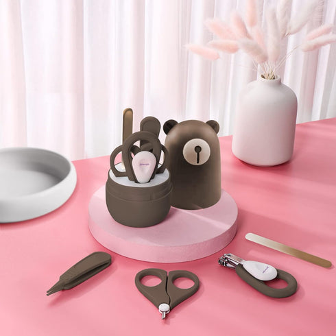 6-in-1 Set, Baby Grooming Natural Wooden Hairbrush and Comb, Nail Clippers,Nail Scissors, Nail File and Tweezers