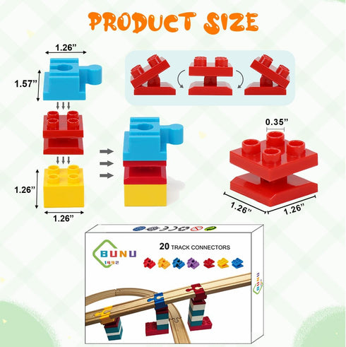 20 Pack 3+ Wooden Train Track Accessories, pcs Wooden Track Connector, Compatible with All Major Brands Wood Train