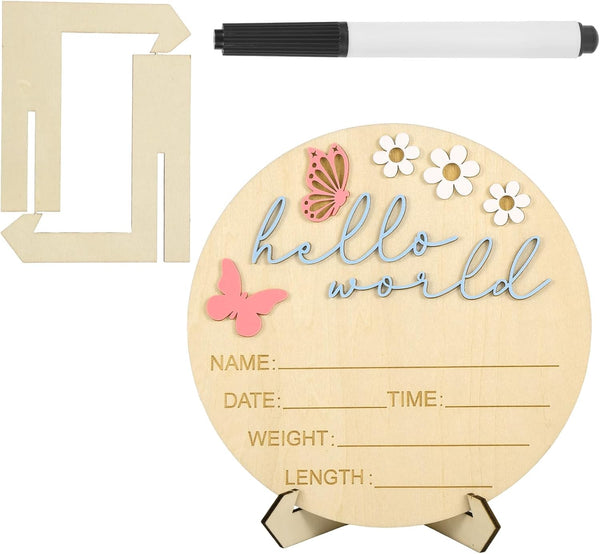 Penitue Hello World Newborn Sign, 15cm/5.9in Wooden Baby Birth Name Announcement Sign with