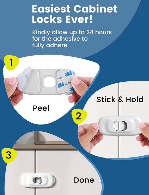 4 Pack Child Proof Cabinet Refrigerator Locks, Baby Proofing with Strong Adhesive Pad for Kitchen Drawers (White)
