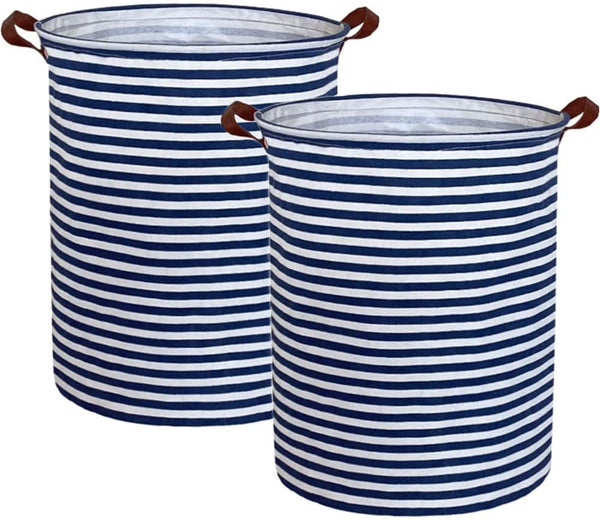 ESSME 2pack Kids Laundry Hamper, Collapsible Blue Storage Basket with Waterproof PE Coating, Canvas Fabric