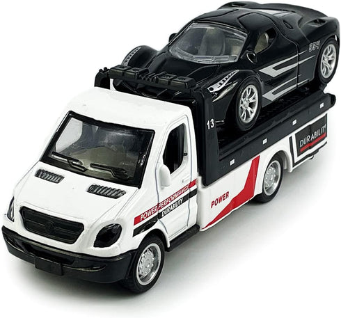 Flatbed Truck Toy Rescue Tow Truck, 2 in 1 Transport Trailer Car Carrier for Boys Kids Toddlers (White)