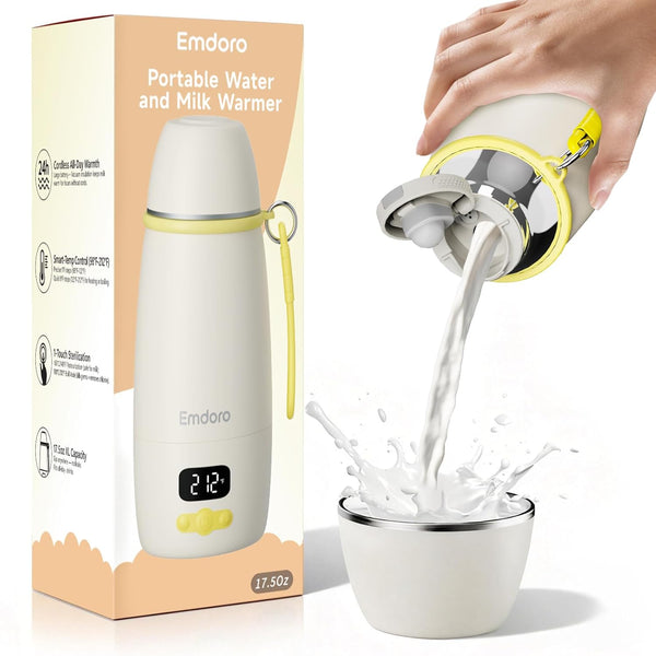 Portable Baby Bottle Warmer Fast 1.5-Min Heating, Precise Temp Control 98F-212F, 36H