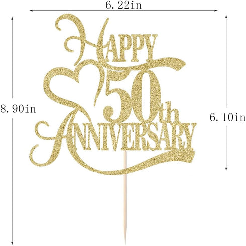 Gold Glitter 50th Anniversary Cake Topper, 50 Wedding Anniversary Party Decoration Ideas for 50th Birthday Party