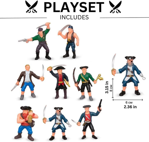 8 Piece Pirate Action Figures Playset, Assorted Poses and Weapons, Fun Party Favor for Kids (3.5 inch)