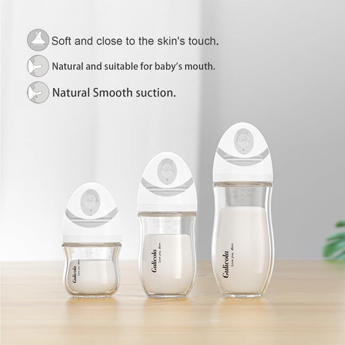 0 3 oz, 2 Pack Gulicola Small Glass Baby Bottle for Newborn Breastfeeding Babies, Preemie & Extra Slow Flow Nipples