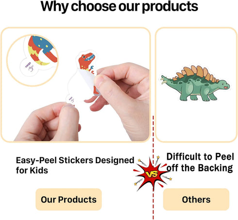 100PCS Dinosaur Stickers, Cute Waterproof Cartoon Stickers for Kids, Teaching Rewards, Dino Party Favourites, Stocking