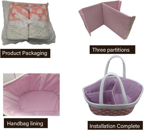 Pink Diaper Caddy Organizer for Baby Girl-Large Portable Diaper Caddy Basket for Changing Table-Diaper Organizer