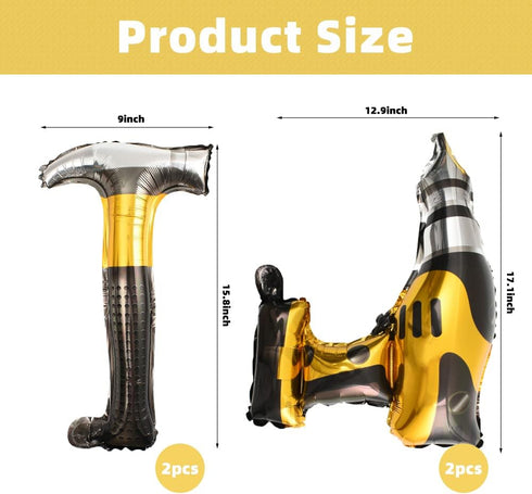 Hammer Balloons Drill Balloons, Inflatable Tools for Construction Foil Balloons, Birthday Theme Party Decoration