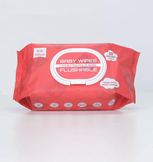 Generic B.B. Klean Flushable Baby Wipes | Hypoallergenic | Sensitive Skin | Thick