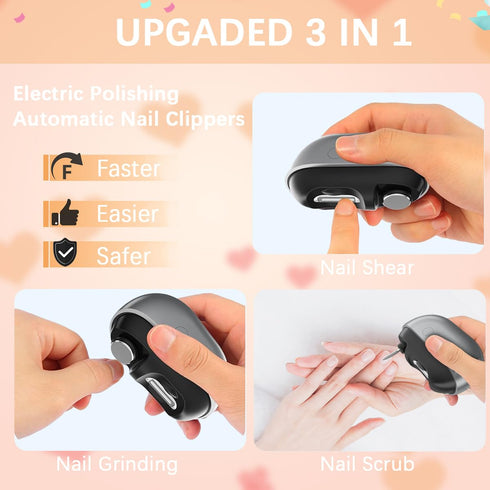 RIMOL 3-in-1 Trimmer Electric Nail Clipper with Polishing, Automatic Nail with LED Light & Nail Scraps Storage