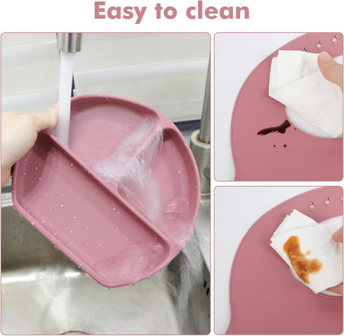 mraisebossup Set 15 Setpink Silicone Baby Feeding PcsBaby Spoons Suction Bowl Divided Plate Bib Cup Finger Brush Baby