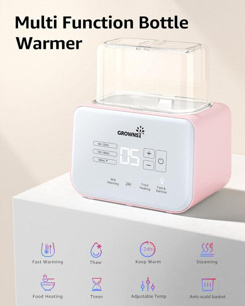 8-in-1 2 Baby Bottle Warmer, Gronwsy Fast Milk Warmer with Timer Breastmilk or Formula, Fits Bottles, Accurate