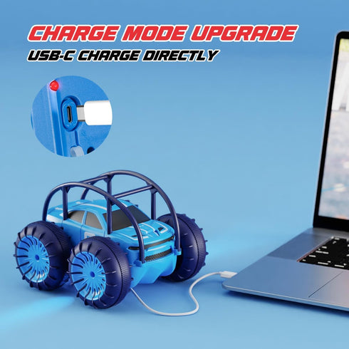 Amphibious Remote Control Car, 2.4Ghz Rechargeable Stunt Car, 360° Flip Waterproof All Terrain Toy, 15KM/H Xmas Gift