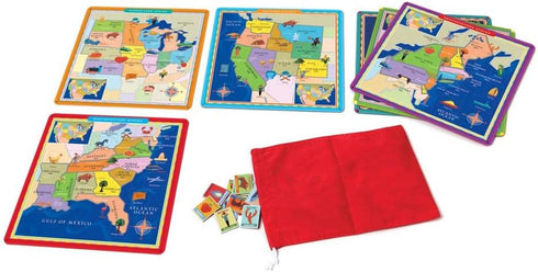 eeBoo United States Geography Bingo Game - 2 to 6 Players, 6 Game Cards, 84 Playing Cards, Drawstring Bag