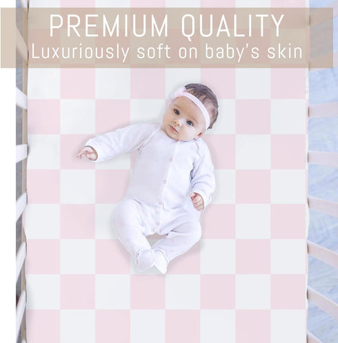 Selgkds 52''x28'' Pink and White Checkered Baby Crib Sheets for Girls Gingham Plaid Checkerboard Soft Snug Fitted Crib