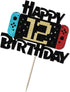 Video Game Happy 12th Birthday Cake Topper, Boy's 12th Birthday Level Up Party Decoration Supplies