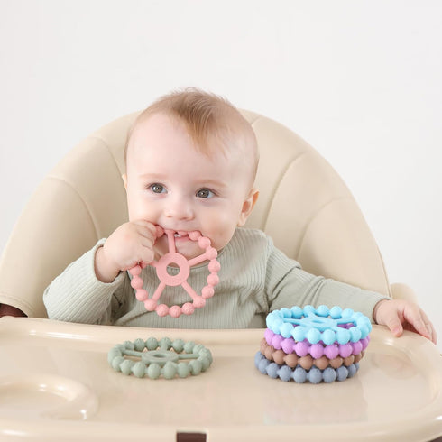 3 Pack Ring Teether, Silicone Teething Ring Toys for Babies 0-6 Months, Easy to Grasp Toy for Teething Relief