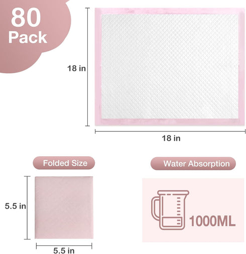 Buyockss 80 Count 18x18 Disposable Baby Changing Pads, Pink Super Absorbent Leakproof Quick-Drying, Soft Skin-Friendly