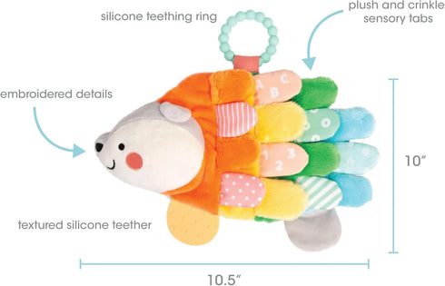 Pearhead 0m+, Hedgehog Sensory Toy, Plush Lovey with Crinkle Tabs and Silicone Teether for Babies Infant Development