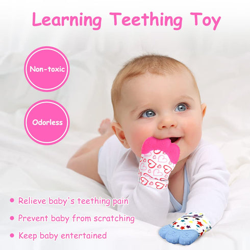 2 Pack Silicone Teething Mitt, Infant Teething Mitten for Pain Relief, Safe Silicone Toys for 0-12 Months