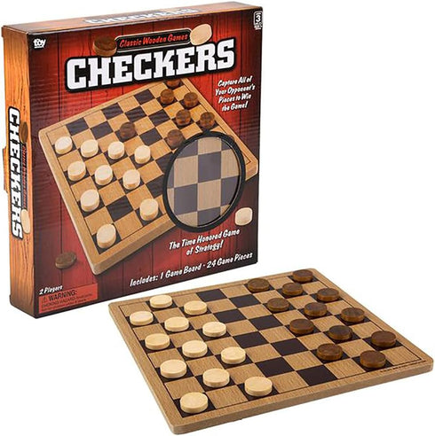 The Dreidel Company Classic Wooden Board Games, Great for Prizes, 10" (Wooden Checkers)
