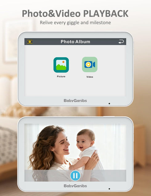 Baby Ganibs 6'' 30H 1000ft, Baby Monitor with Camera and Audio - Touch Screen with Photo & Video Recording, Night