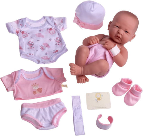 8 Set 14" 2+ piece Layette Baby Doll Gift | JC Toys - La Newborn Nursery | Life-Like Doll w/ Accessories | Pink | Ages