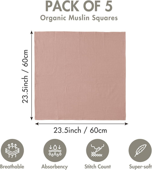 Muslin Receiving Blankets, Neutral Blanket Swaddling for Newborn Boys and Girls, 5 Pack Breathable and Skin-Friendly Swaddle Wrap for Infant Baby (Gentle Colors) by LYRICHOM BABY