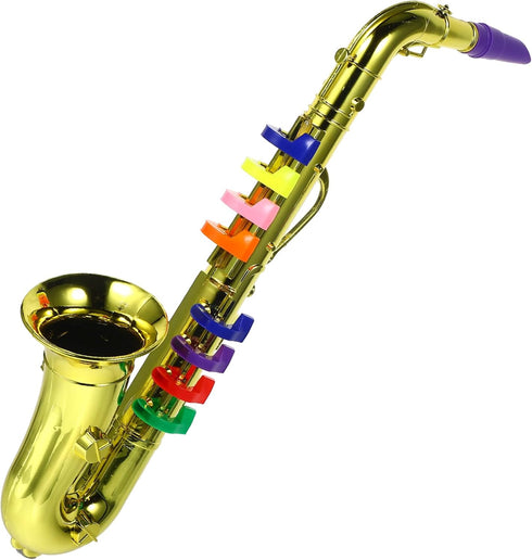 EXCEART Kids Saxophone Toy - Plastic Musical Wind Instrument with 8 Rhythms, Metallic Golden for Early Education