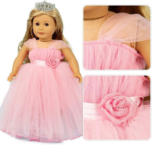 HWD 18 inch Girls Doll Clothes and Accessories , Princess Costume , Wedding Dress , Party Gown Dress for Dolls (Pink)