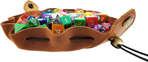 Celtic Tree DND Gifts Dice Bag - Genuine Leather Tray with Drawstring & Button for D&D Dice, Jewelry Storage