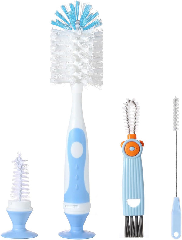 4-in-1 Baby Bottle Brush Set, BPA-Free Bottle Cleaner Brush Set, Includes Nylon Bottle Brush, Cap, Straw, Nipple Brush