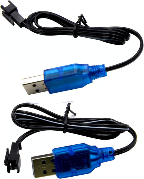 Blomiky 2 Pack 3.7V USB Charger Cable with SM-2P Plug Connector for Mini RC Amphibious Stunt Car Boat Trucks 3.7V Li-ion and Li-Po Battery / 3.7V USB 2